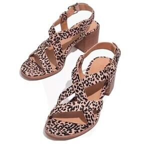 Madewell Alyssa Calf Hair Cheetah Print Block Heel Sandal Open Toe Size 7